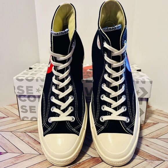 Converse x PLAY Comme des Garçons Chuck 70 M 8 W 10 Black Sneakers Heart 150204C - Picture 3 of 8